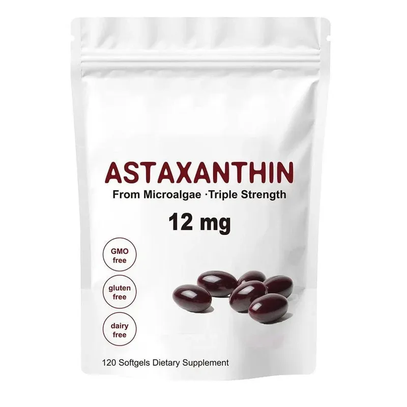 Astaksantyna o potrójnej sile 12 mg - Naturalny suplement przeciwutleniający astaksantyna Nie zawierający GMO i bezglutenowy - 120 kapsułek żelowych