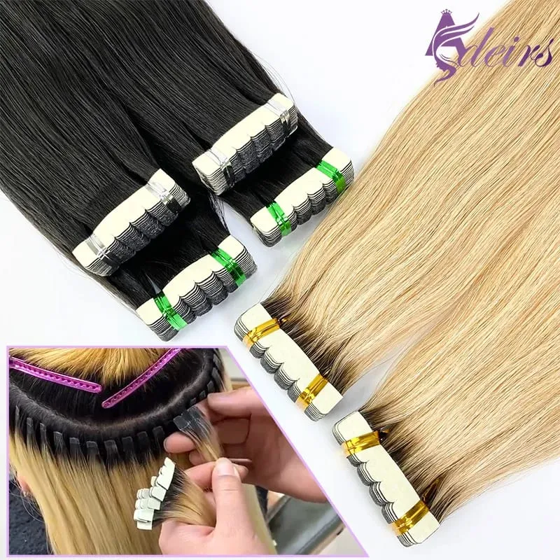 Mini Tape In Hair Extensions Really Human Hair Extensions Black Brown Blonde Invisible Tape In Straight 16"-26" For Salon — image 2