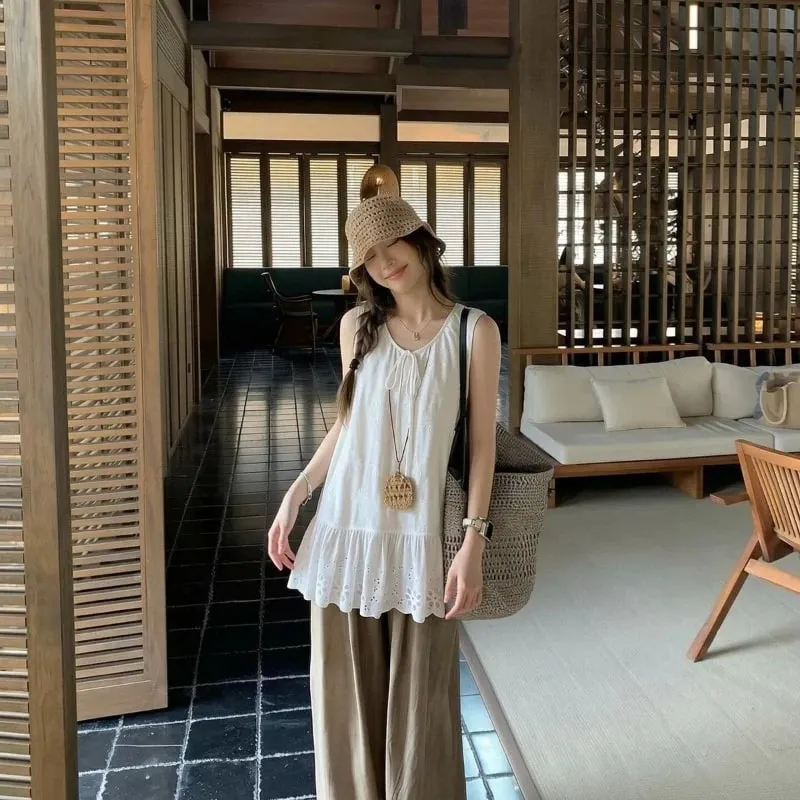 Loose Sleeveless Lazy Style Solid Simplicity Vest Top Summer New Thin All-match Casual T Shirts Fashion Korean Women Clothing