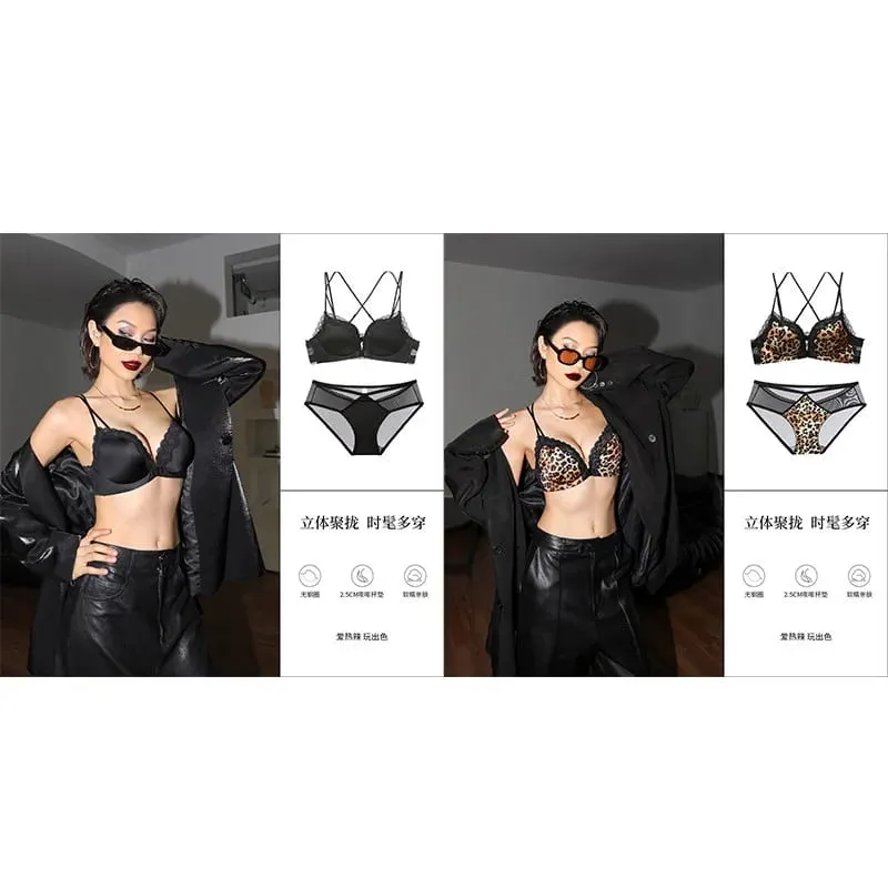 Victoria Style MOYISU Pink Leopard Wireless Bra Set Front Hook Design Push Up Bralette Sexy Back Lingerie To Boost Small Bust — image 25