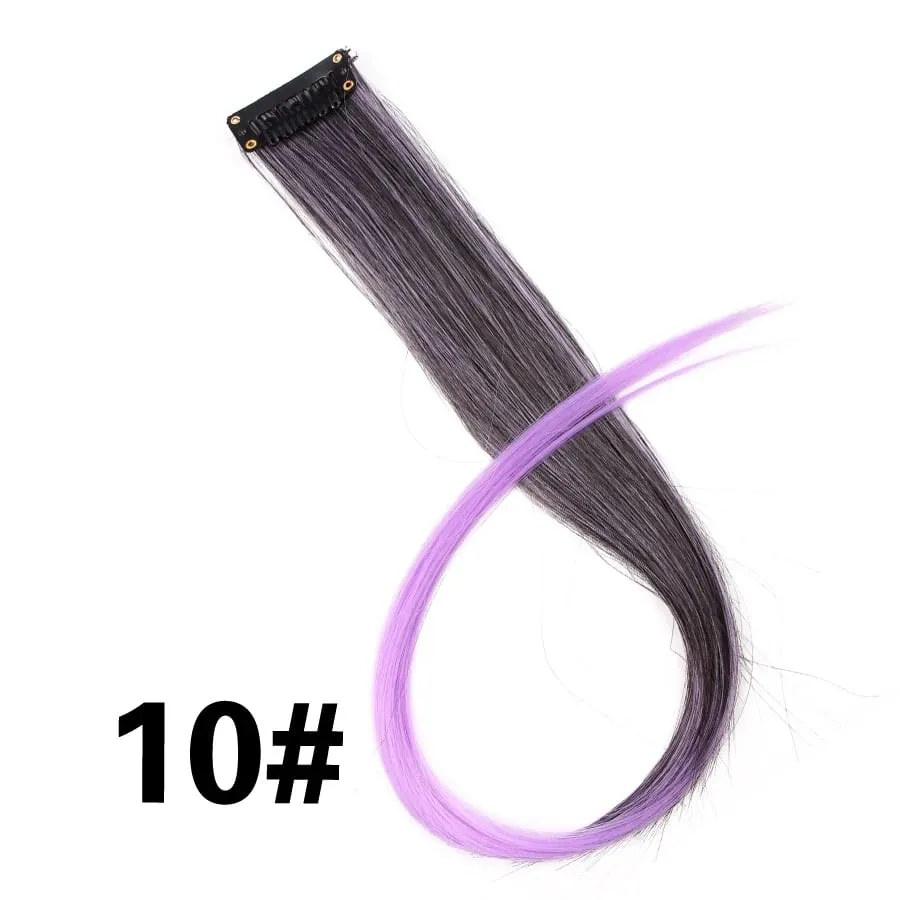 Extensiones de cabello de color liso con Clip para resaltar el cabello de arcoíris, rosa, azul, morado, sintético, con Clips para mujeres y niñas — image 16