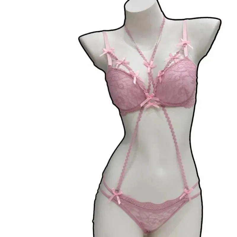 Aesthetic Purple Bow Necklace & Bra Set - Low Saturation Matching Lingerie Push Up Bra & Adjustable Necklace for Women MOYISU — image 6