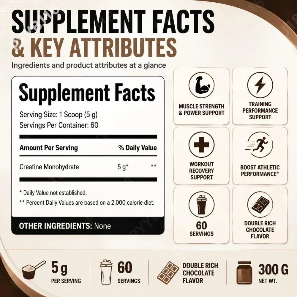 Micronized Creatine Monohydrate Powder 5g Supports Muscle Strength Workout Recovery & Training Performance Chocolate Flavor 300g
