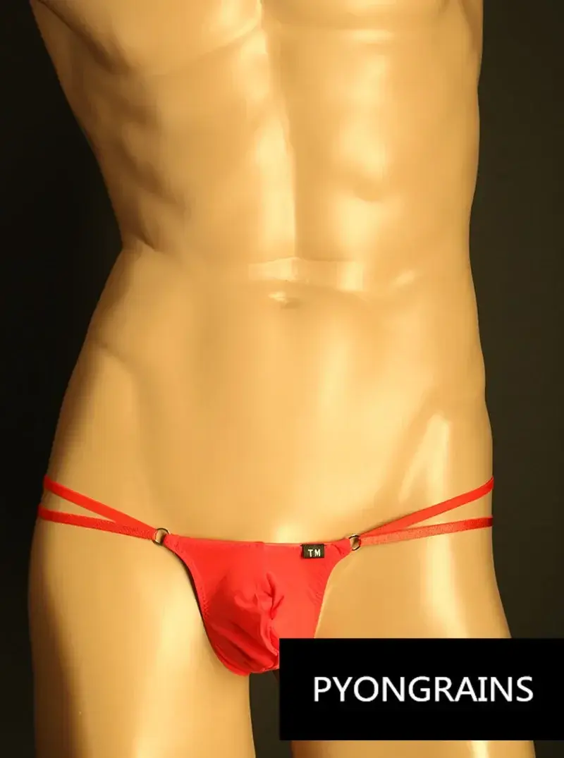 Men Adjustable Metal O-Ring Double Thin Strap Bikini Briefs Low Rise Silky Ice Silk 3D U Convex Pouch Sexy Male Underwear — image 13