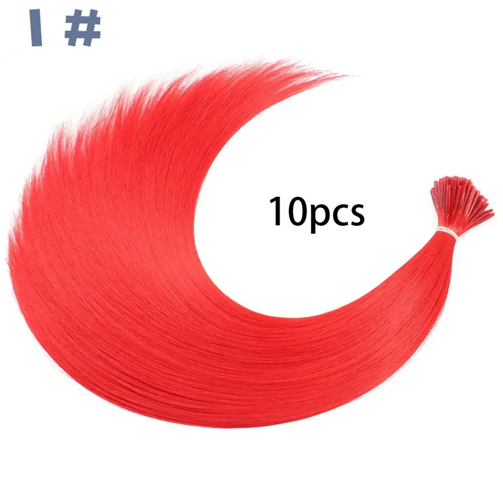 Synthetic Colored I-Tip Stick Hair Extensions Straight Hair 16 Inch For Women High Temperature 10 Strands/Pack Colors