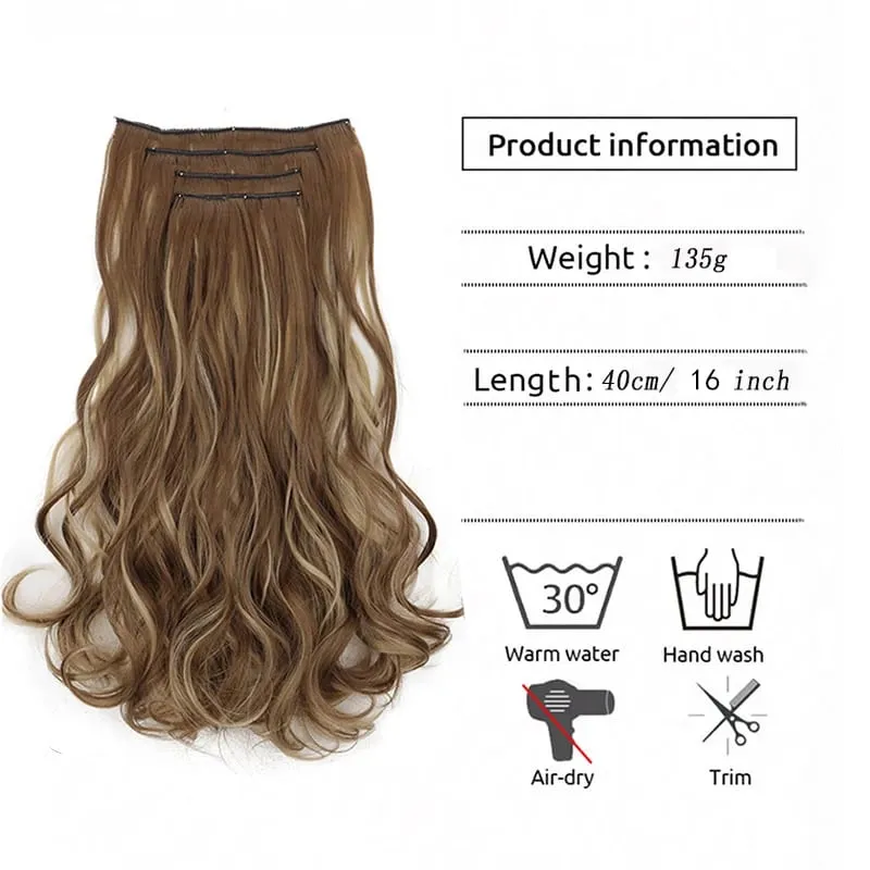 Synthetic 16Inch 11Clips Long Curly Hair Extension Heat Resistant Hair Extension Clips In Ombre Black Brown Blond Women — image 2