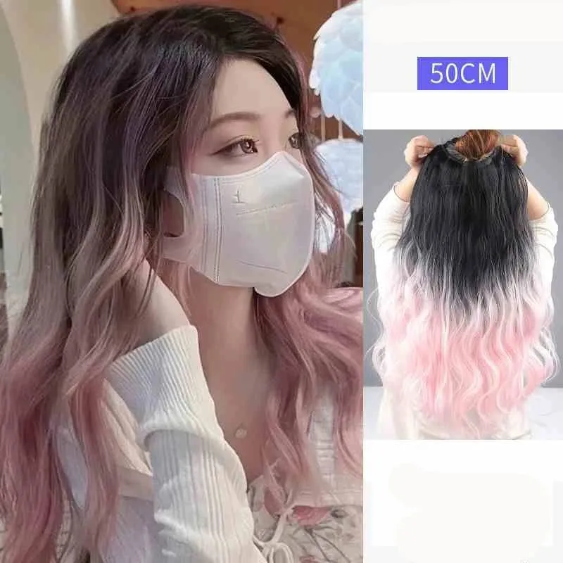 One piece hanging ear dyed synthetic wig piece for women highlighted color hair extensions — image 24