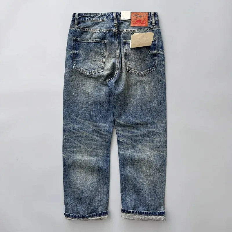 2026 Spring New Arrival Light Blue Straight-Leg Denim Jeans for Men American Retro Washed Blue Denim with Whisker Effect Pants — image 2