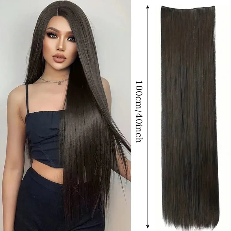 40inch Super Long Hair Extensions Wig Straight 5Clips in Hair Extensions Synthetic Hairpiece Fake Hair for Women Daily Party Use