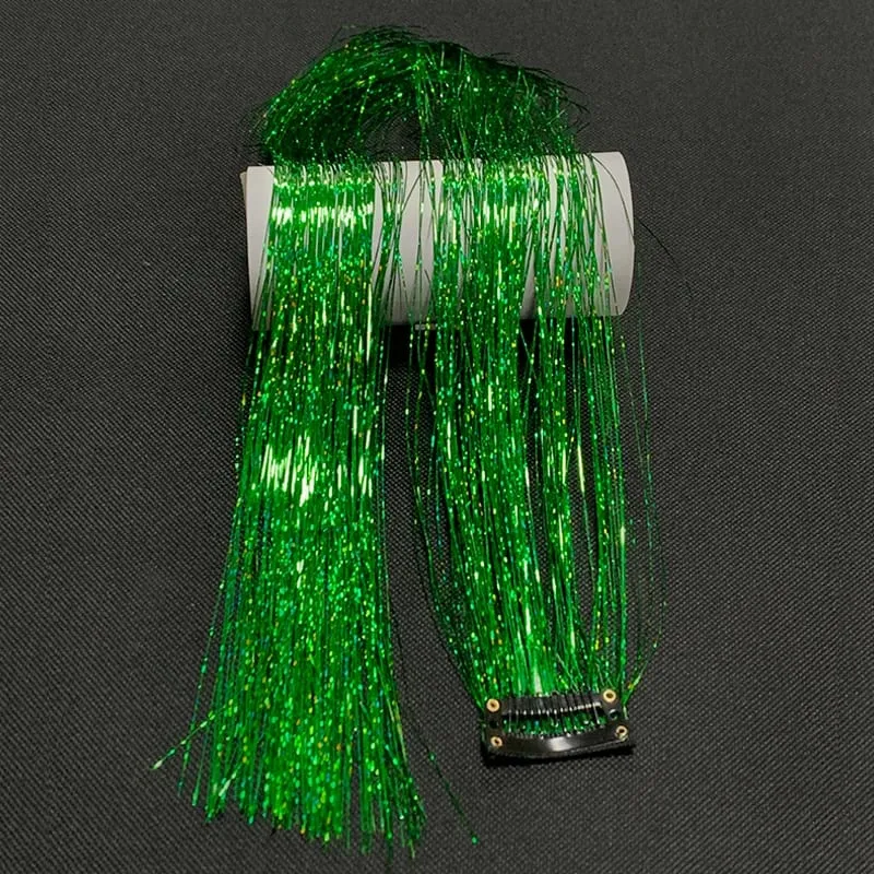 Synthetic Rainbow Tinsel Hair Extensions Clip In Shiny Glitter Wig Hairpiece for Women Party Cosplay Daily DIY Hair Accessory — image 8