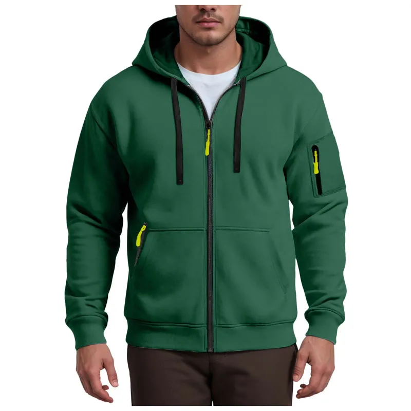 Men's Hoodies Solid Color Loose Zip Up Jacket Arm Zipper Pocket Hoodies Sand Hoodie Men — image 11
