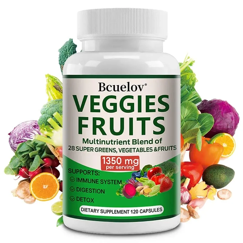 1350mg Fruit and Vegetable Supplement - 28 Complex Nutrients - Boosts Digestion Detoxification and Immune Support