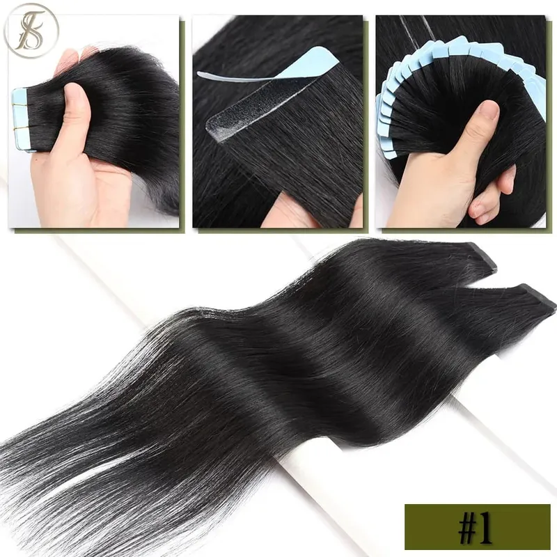 Straight Tape In Hair Extensions 10/20Pcs Real Human Hair Extensions Seamless Invisible Skin Weft Tape In Hair for Women