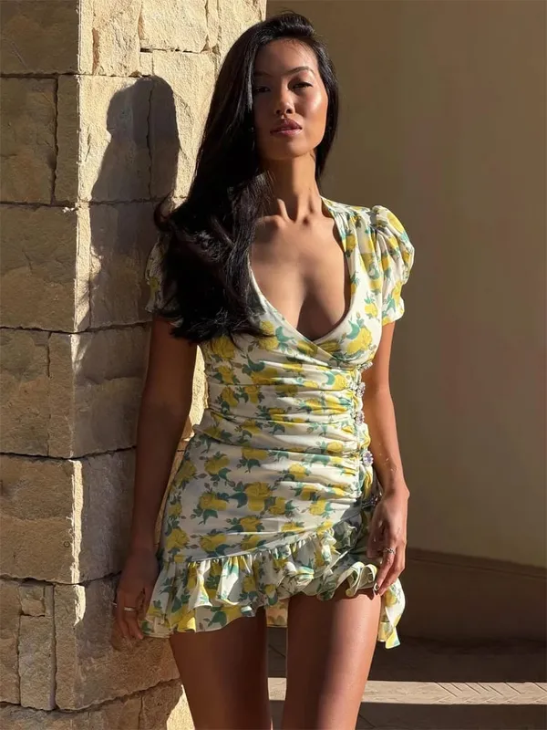 Collection Of Popular Printed Short Dress Deep V Neck A-line Bodycon Party Dresses 2026 Lady Spring Summer Vacation Outfits New — image 12