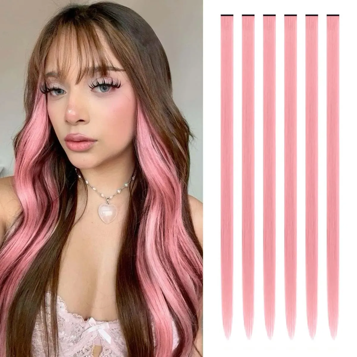 Estensioni a clip da 6 pezzi Estensioni sintetiche per capelli colorati da 24 pollici Punti salienti del partito Posticci lunghi dritti per donne Ragazza per bambini