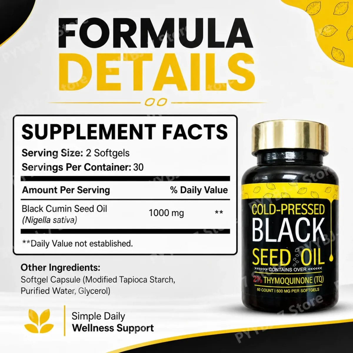 Kaltgepresste Schwarzkümmelöl-Kapseln enthalten 1000 mg natürliches Nigella-Sativa-Öl – tägliche Kräuterergänzung, 60 Stück pro Flasche