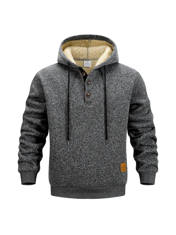 Men's Half Button Hoodie Thicken Winter Hooded Sweatshirts Retro Warm Fleece Knit Sweater Outdoor Running Sports Casual Pullover — image 3