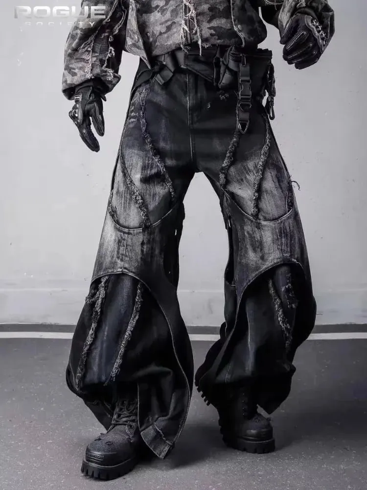 Patchwork Denim Trouser Vintage Men's Oversize Cargo Jeans Pants Clothes Y2k Baggy Flare Jeans Harajuku Japanese 2000s Style — image 3