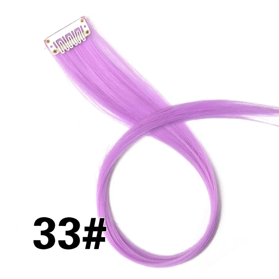 Extensiones de cabello de color liso con Clip para resaltar el cabello de arcoíris, rosa, azul, morado, sintético, con Clips para mujeres y niñas — image 39