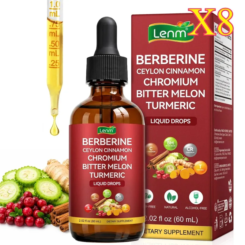 Lenm Berberine Liquid Drops with Ceylon Cinnamon Chromium Bitter Melon Turmeric for Metabolic Wellness Support 60ml 30 Servings