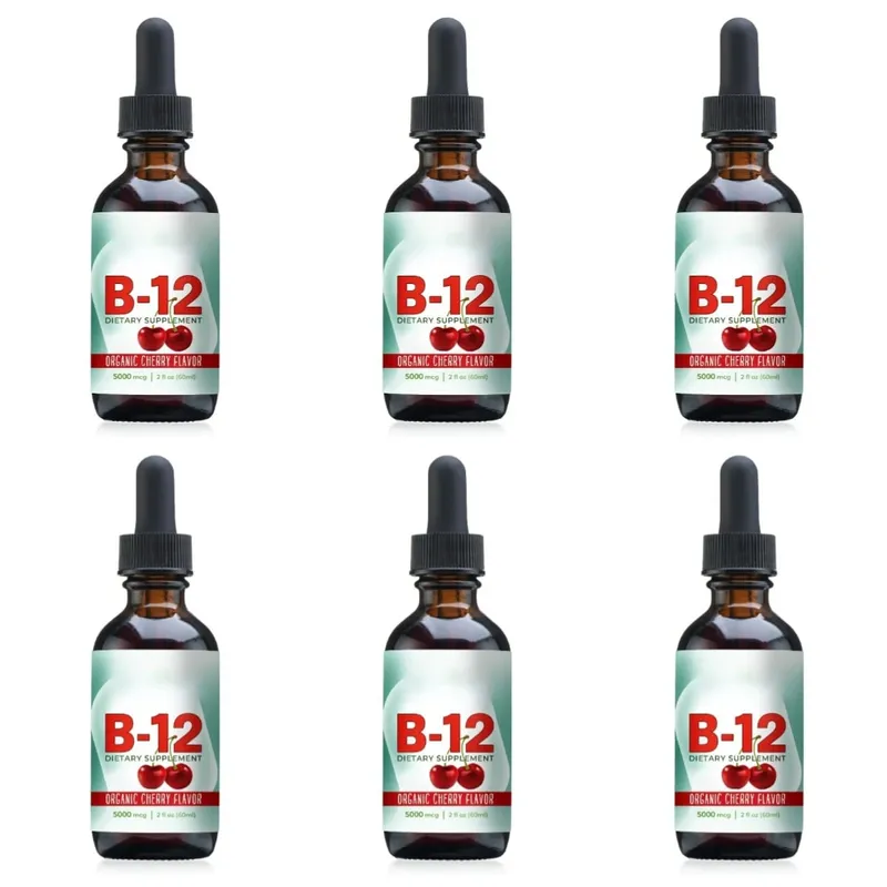 Cecair Vitamin B12 Methylcobalamin Menjatuhkan 5000 Mcg Perisa Ceri 2 Fl Oz 60 Hidangan Suplemen Harian Tanpa Gula Vegan
