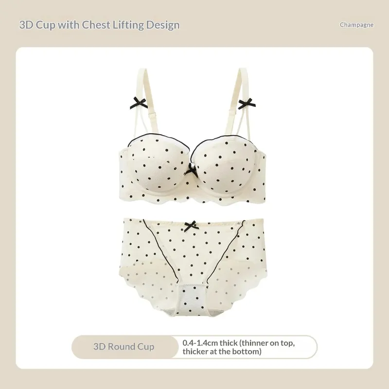 Sutiã de bolinhas de renda conjunto de duas peças pequeno busto coleta anti-flacidez lado mama coleção confortável conjunto de lingerie sem fio — image 6