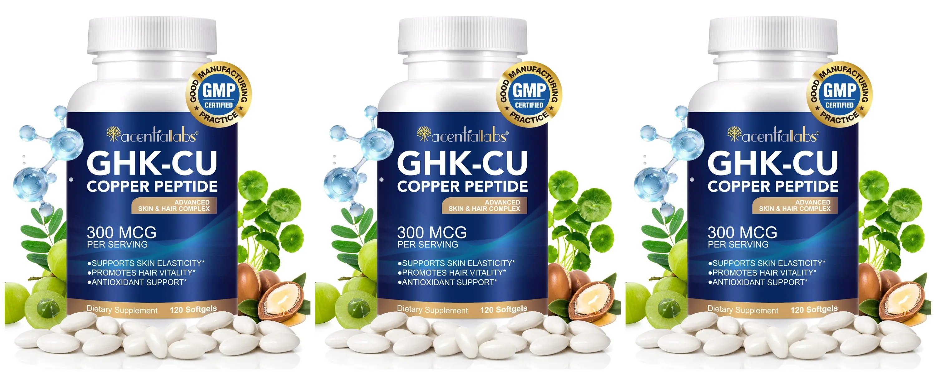 Natural Vegan Skin Hair Complex Supplements Liposomal GHK-Cu Copper Peptide Softgels Capsules 120pills with Biotin for Adults