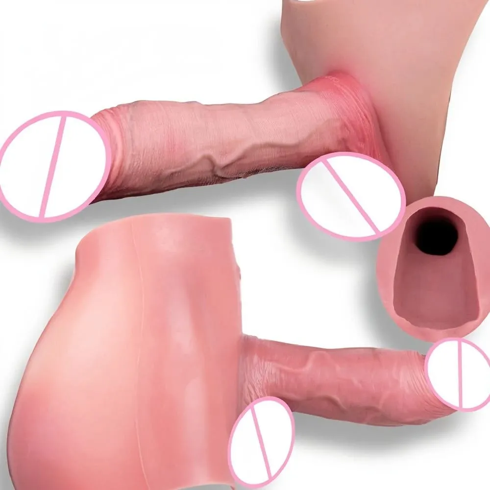 Cintura alta realista pênis manga насадка на член cinta em calcinha vibrador oco silicone extensor pau brinquedo sexual para homem — image 1