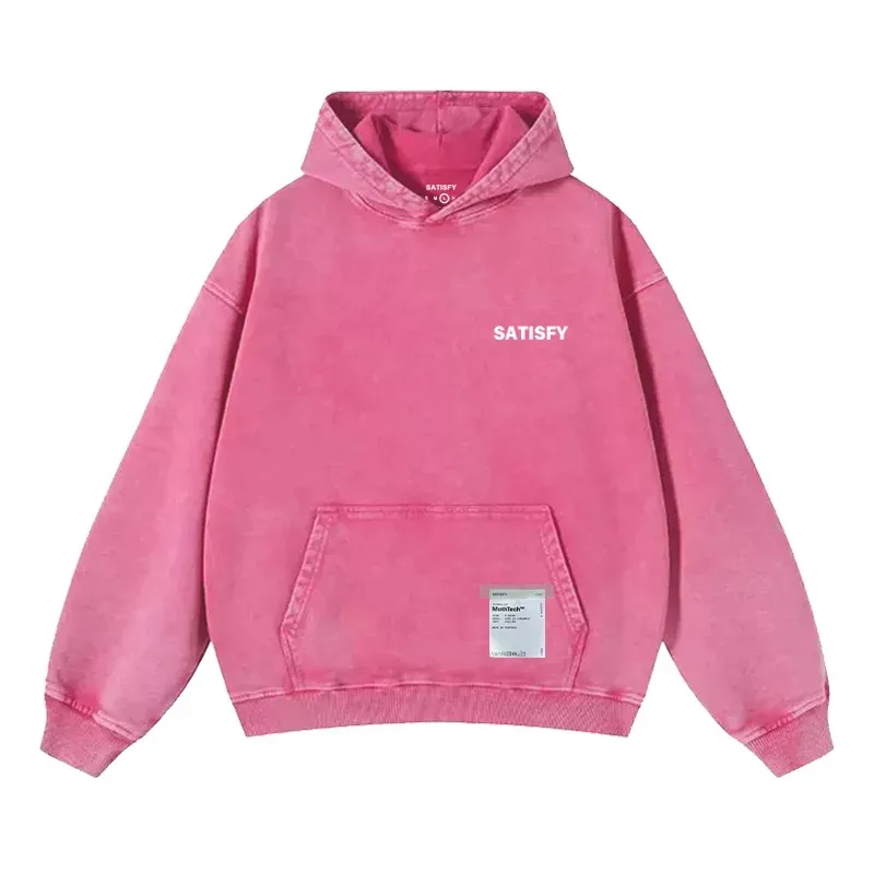 Elf-Adhesive SATISFY Flocking Print Hoodie Sweatshirt Jacket Street Style Loose Fit Long Sleeve for Young Men And Women — image 15