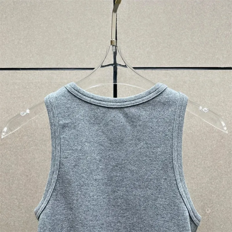 Women's vest New elastic knitted slim fit sleeveless top for summer 2026 Cotton blend round neck pullover women's corset T-shirt — image 5