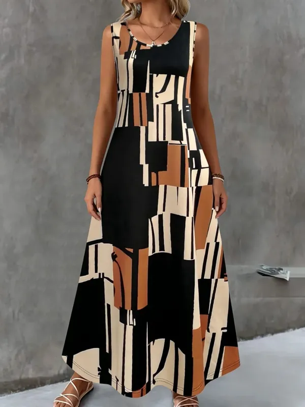 Women's Summer Dress Simple Grid Pattern Design Fashion Round Neck Woman Clothes Casual Cool Sexy Sleeveless Dresses for Woman — image 2