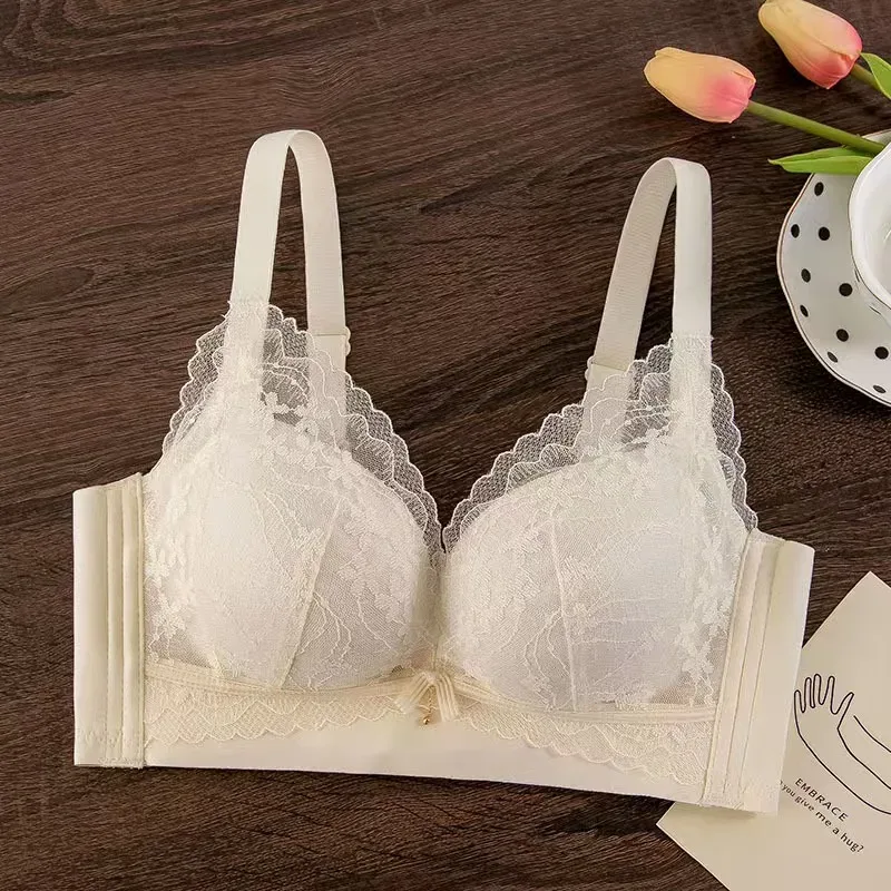 Bra Push-Up Tebal Berenda Seksi untuk Payudara Kecil Lingerie Bebas Kawat Nyaman Dapat Disesuaikan Anti-kendur