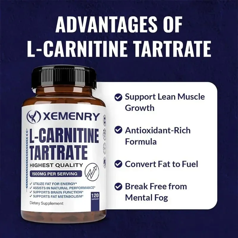 Cápsulas Premium de Tartarato de L-Carnitina 1500 mg - A produção de energia natural apoia o metabolismo