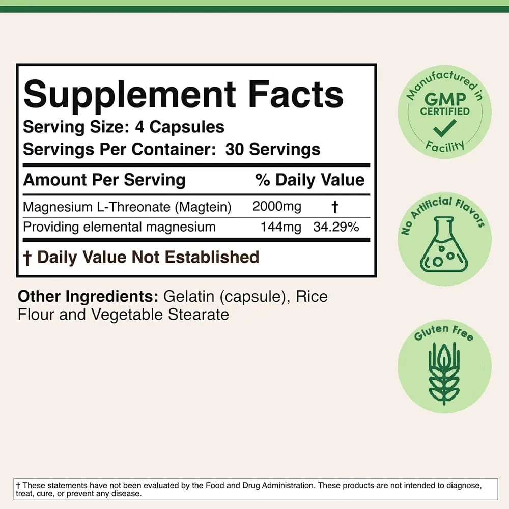Magnesium L-Threonate Sleep and Cognitive Support - high Absorption - Most Bioavailable Form of Magnesium - 2000mg -120capsules — image 6