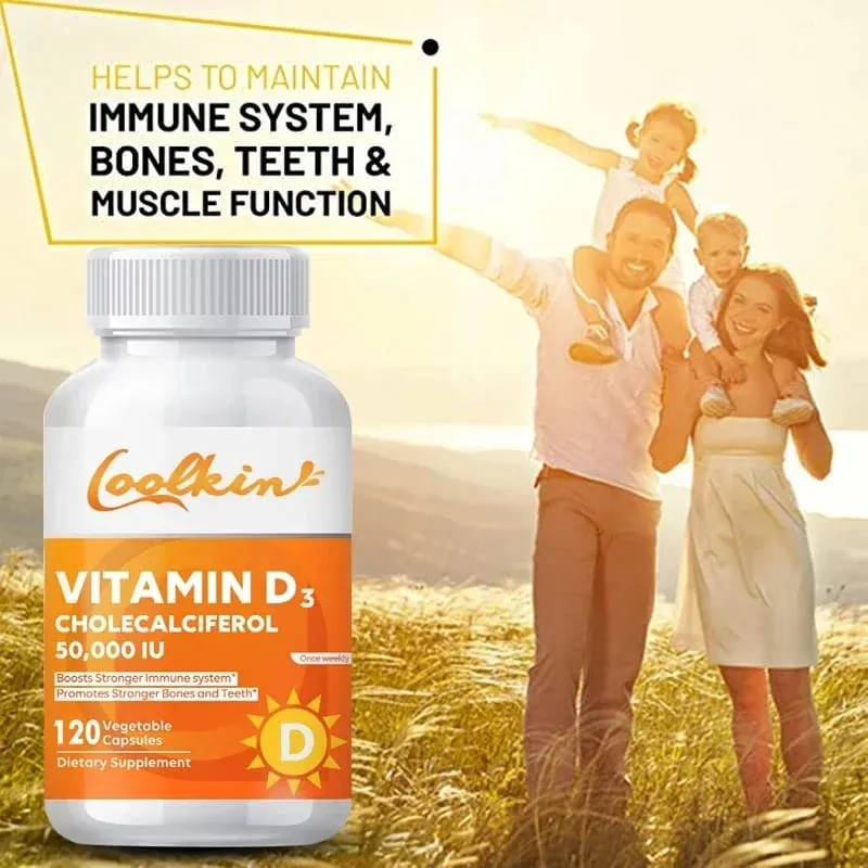 Högpotent vitamin D3 50 000 IE - 120 vegetariska kapslar - Glutenfritt icke-GMO-vitamin D-tillskott