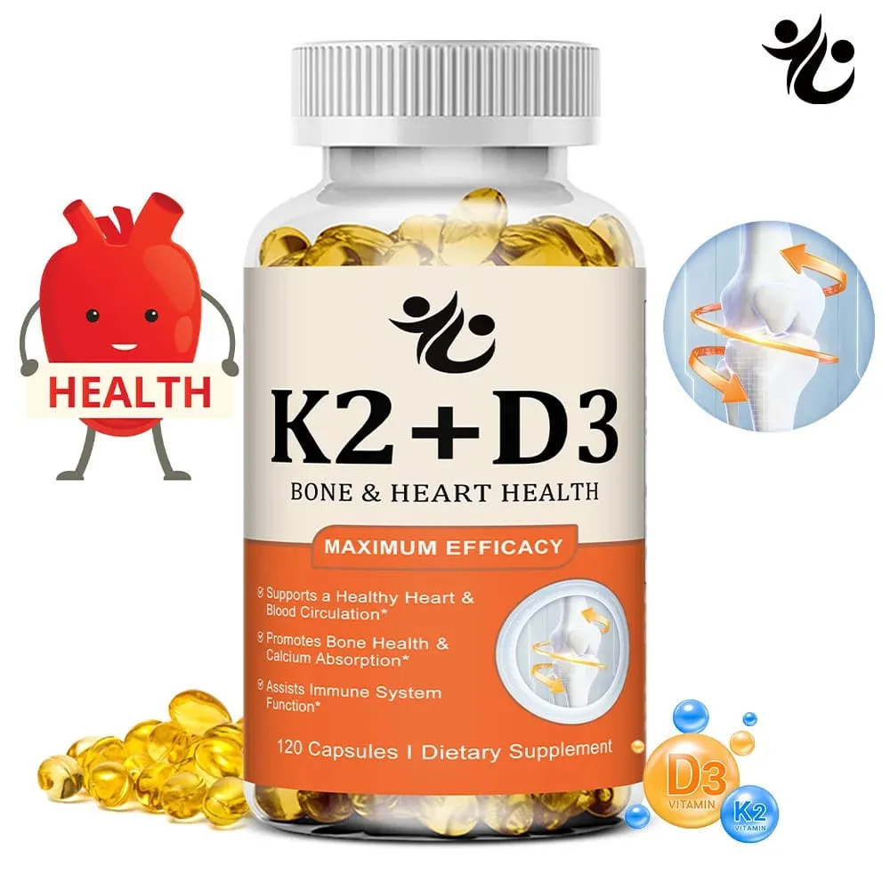 Vitamin D3 + K2 Capsules Support Calcium Absorption Bone & Joint Wellness Cardiovascular Function and Immune System Health — image 1