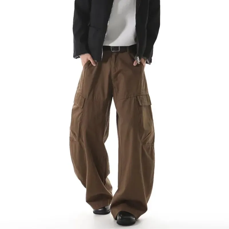 2025 American Retro Y2K Style Brown Baggy Cargo Jeans Pants For Men Clothing Wide Leg Casual Cotton Long Trousers Pantalon Homme