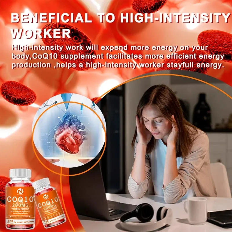 COQ10 Coenzyme Q10 200mg for Energy Antioxidant Cardiovascular Brain Health Natural Non-GMO