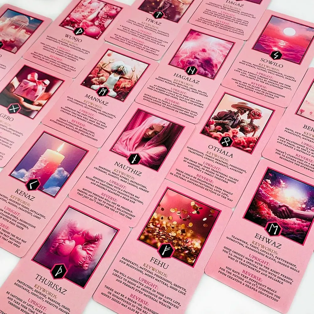 Carte oracoli rosa per guida alle relazioni e divinazione - Significati delle rune Futhark anziani perfette per collezionisti e regali — image 5