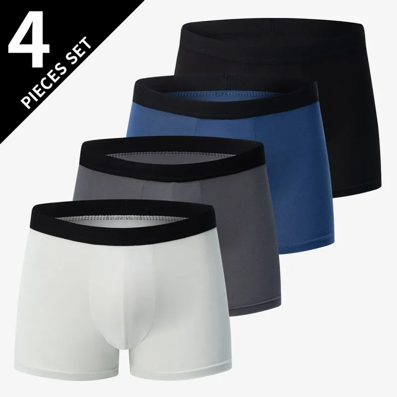 4 balení pánské jednobarevné sexy boxerské prádlo velikosti Evropa a Amerika Antibakteriální prodyšné pánské kraťasy velké velikosti Spodní prádlo — image 9