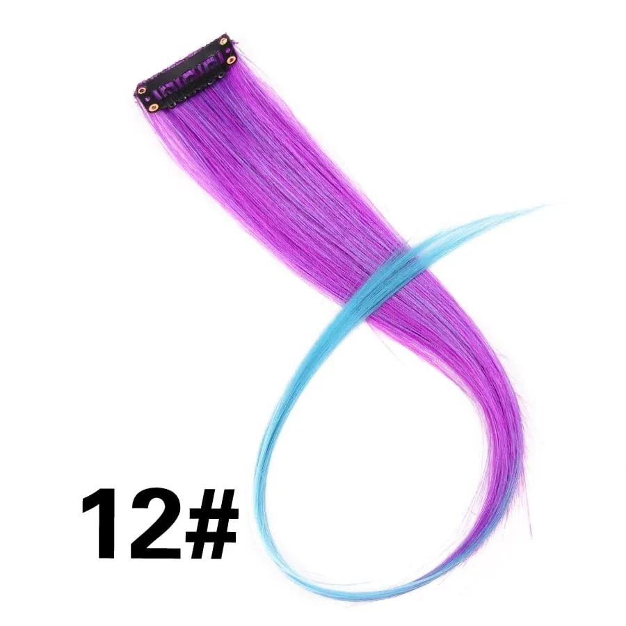 Extensiones de cabello de color liso con Clip para resaltar el cabello de arcoíris, rosa, azul, morado, sintético, con Clips para mujeres y niñas — image 18