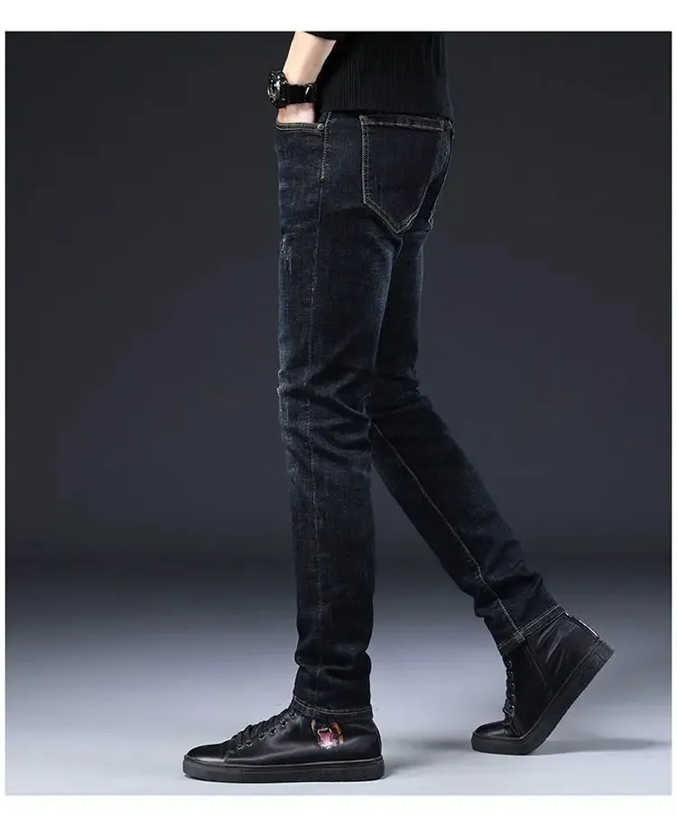 High-end Men's Jeans Summer New Embroidery Printed Slim-fit Elastic Small Feet Trousers Punk Clothing Luxury Brand Men Jeans