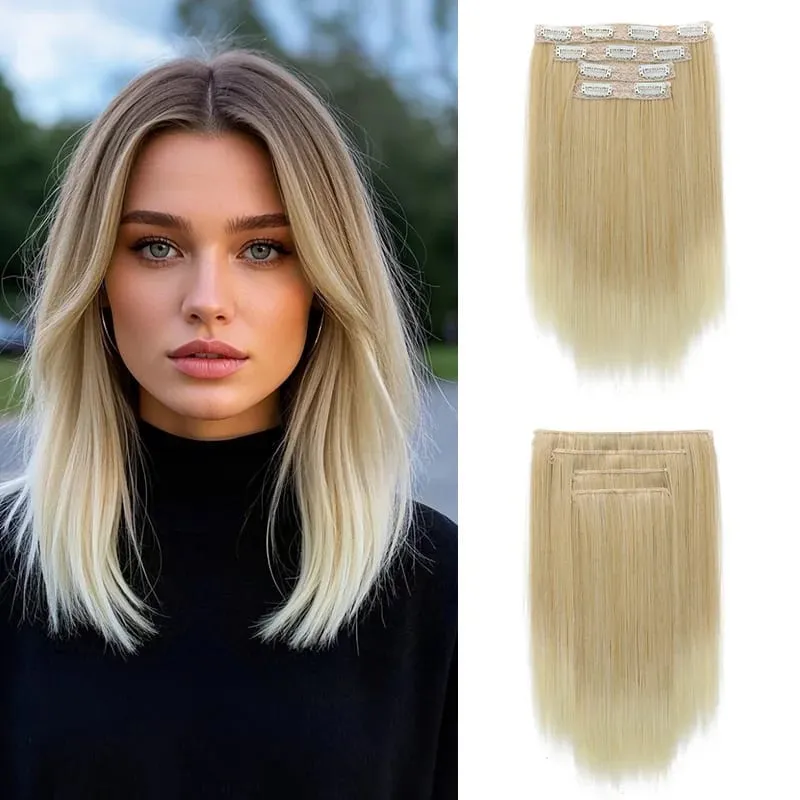 14Inch Synthetic Long Straight Hair Extension 4pcs/set Black Brown Blonde Adds Volume Hairpiece for Women — image 12