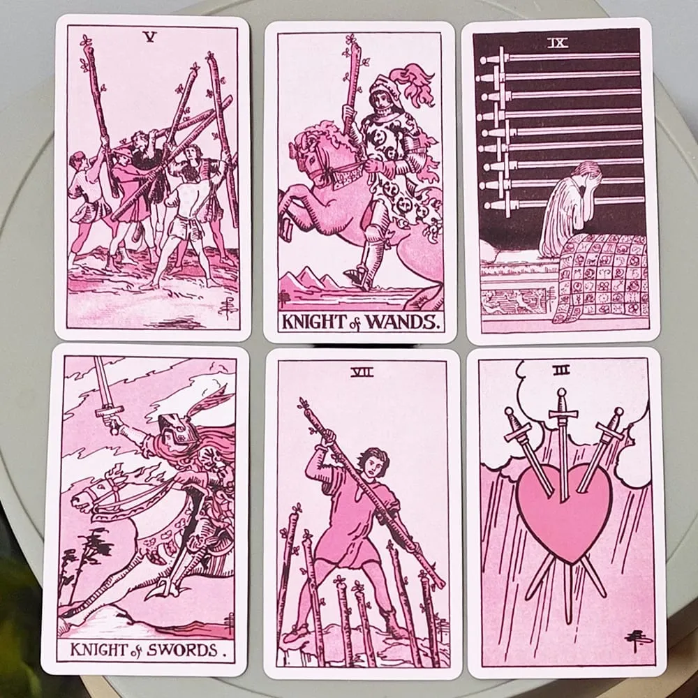 Rose Rider Tarot Deck in Tin Box - 78 Classic Vintage Pink Tarot Cards 11*6.2cm with Guidebook Aesthetic Rose Pink