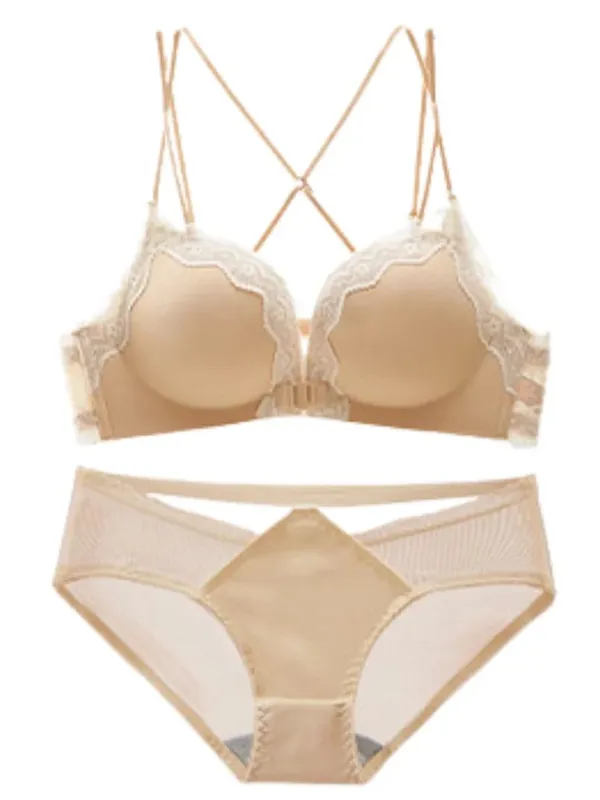 Best Selling Leopard Print Front Closure Push Up Bra Set Sexy Back Design Small Bust Enhancing Women Lingerie