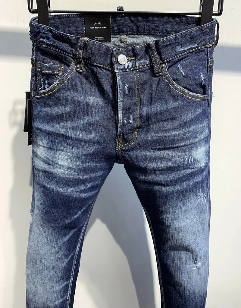 new D2 Men Jeans Badge Printed Coolguy Boy Long Pants Straight Pockets Hole SLIM BLUE embedded jeans pant 9811 — image 3