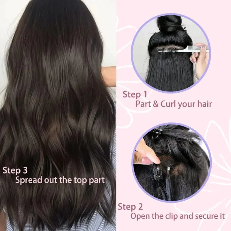 Clip in Hair Extensions 4PCS Synthetic Black Thick Hair Piece 24 Inches Long Wavy Clip in Extensions — image 3