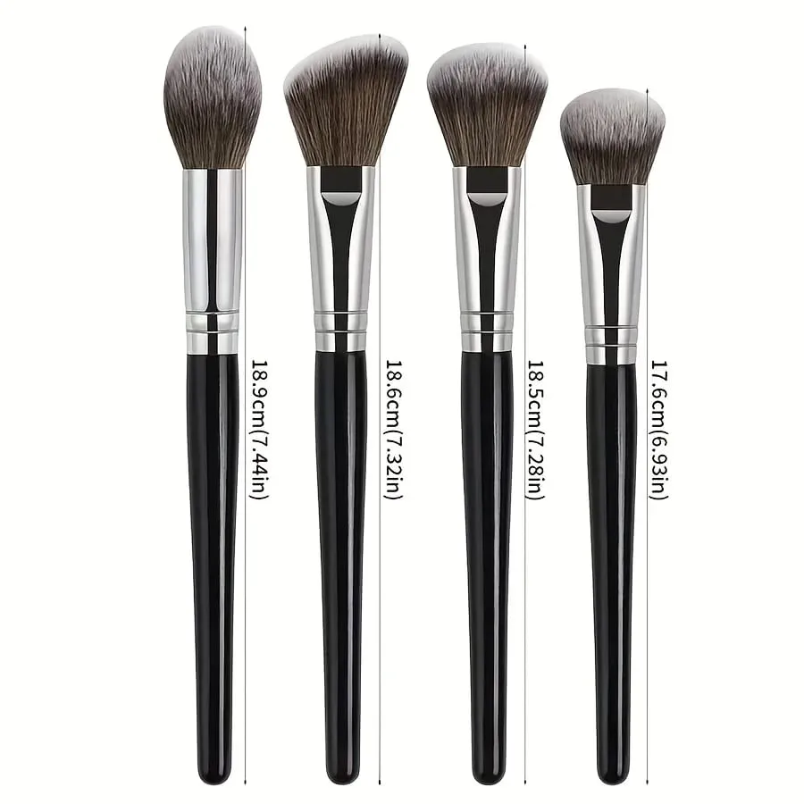 4pcs Makeup Brush Set Long Handle Makeup Brushes with Soft Fiber Portable Cosmetic Tools Includes Blush Brush Foundation Bru