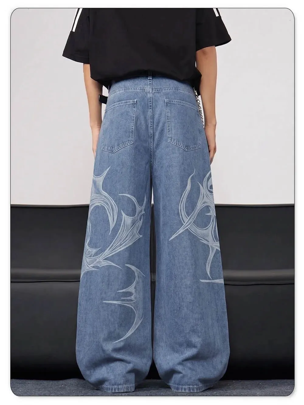 Men's Casual Spiral Graffiti Print Hip Hop Oversized Baggy Wide Leg Jeans Trendy Casual Slop Lazy Street Daily Denim Pants — image 6