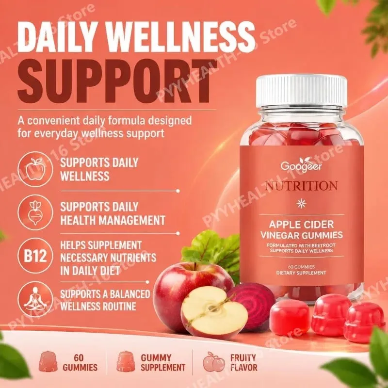 Googeer Apple Cider Vinegar Gummies Fruity with Beetroot Extract and Vitamin B12 Supports Daily Health Management 60 Gummies